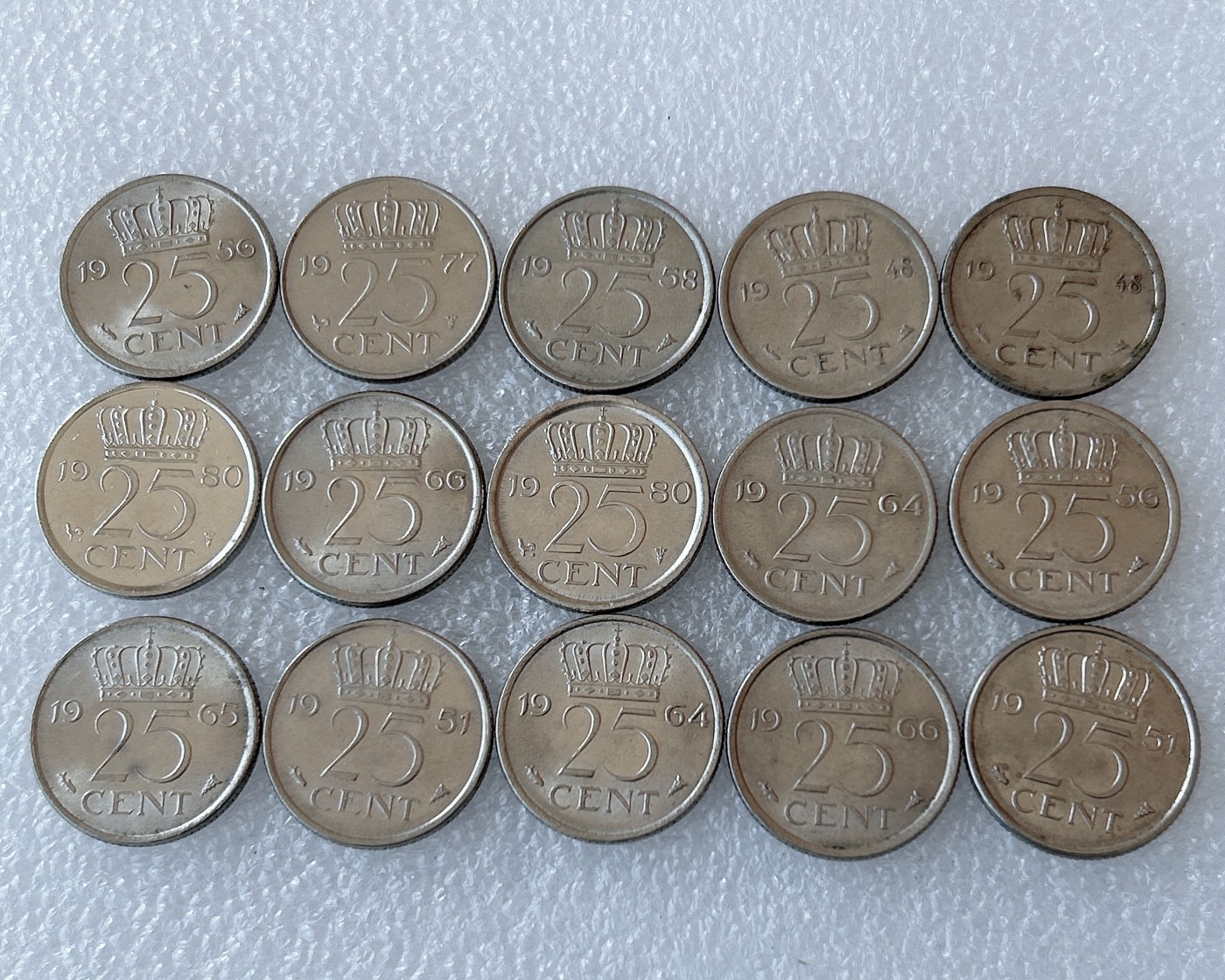 全场一元起拍 世界钱币散币、银币专场 第49期 荷兰25分镍币 朱莉安娜时期 15枚