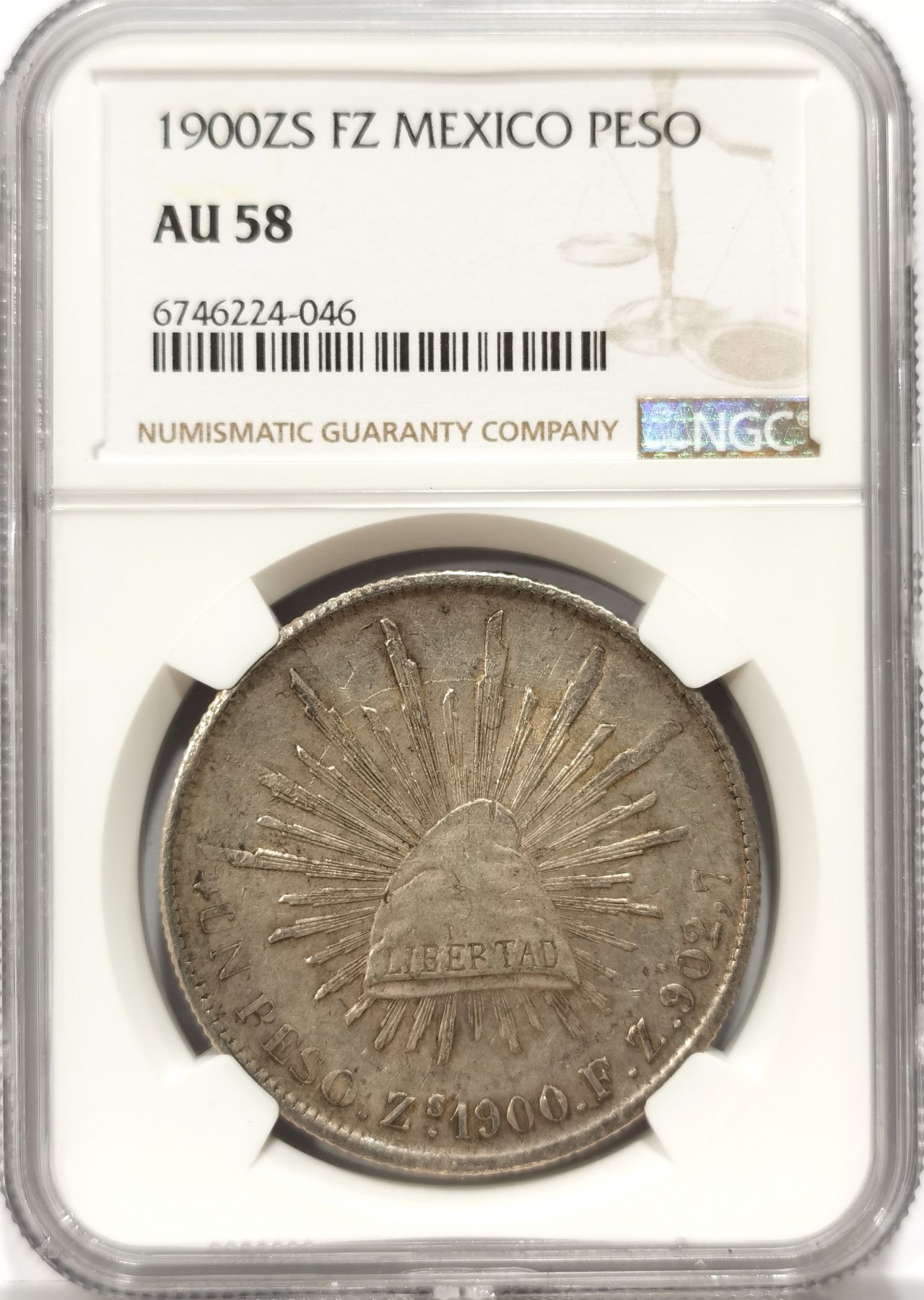 博洋堂世界钱币拍卖第057期（全场包邮） NGC AU58 墨西哥1900年ZS FZ版 直边鹰洋 原味包浆，性价比之选