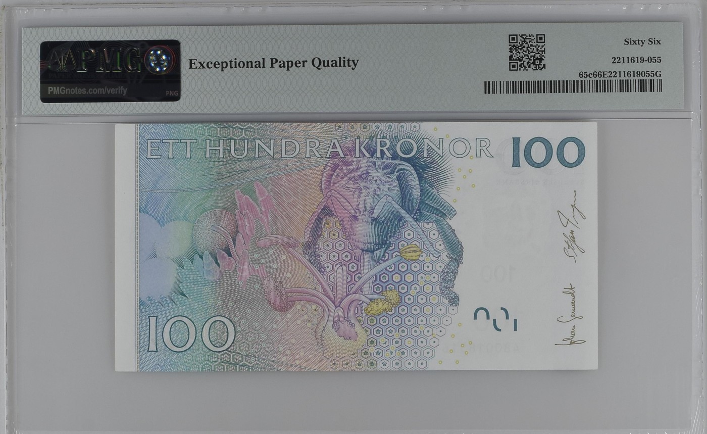 收藏联盟Quantum Auction 第313期拍卖  瑞典2006-14年100克朗 PMG66 生物学家 林奈