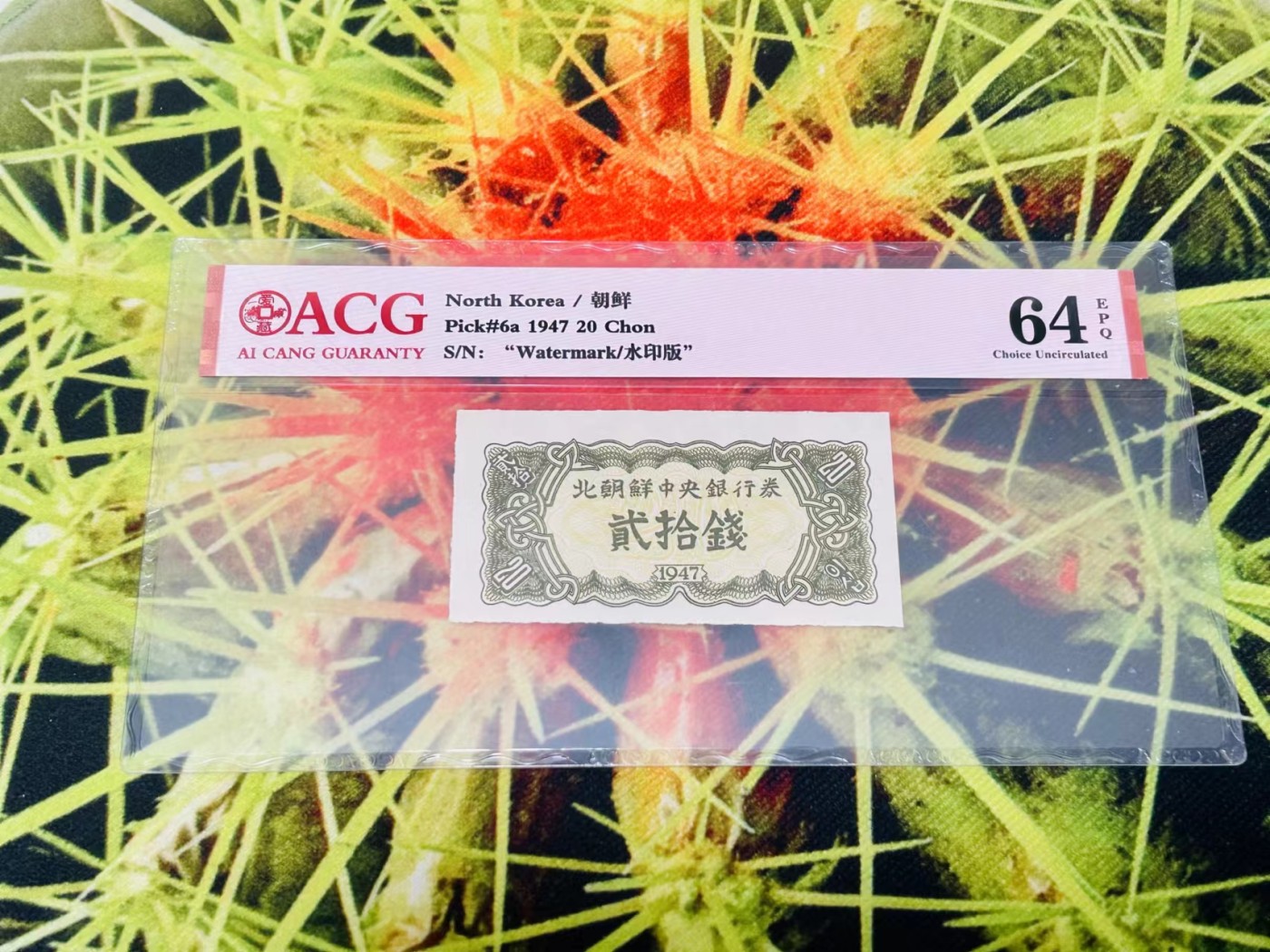 255.【鲸贝乐淘★两拍包邮】弟子规·第“冬则温，夏则清，晨则省，昏则定。”号拍卖 【朝鲜🇰🇵】1947年20钱，水印版，爱藏64E，高分稀有难得
