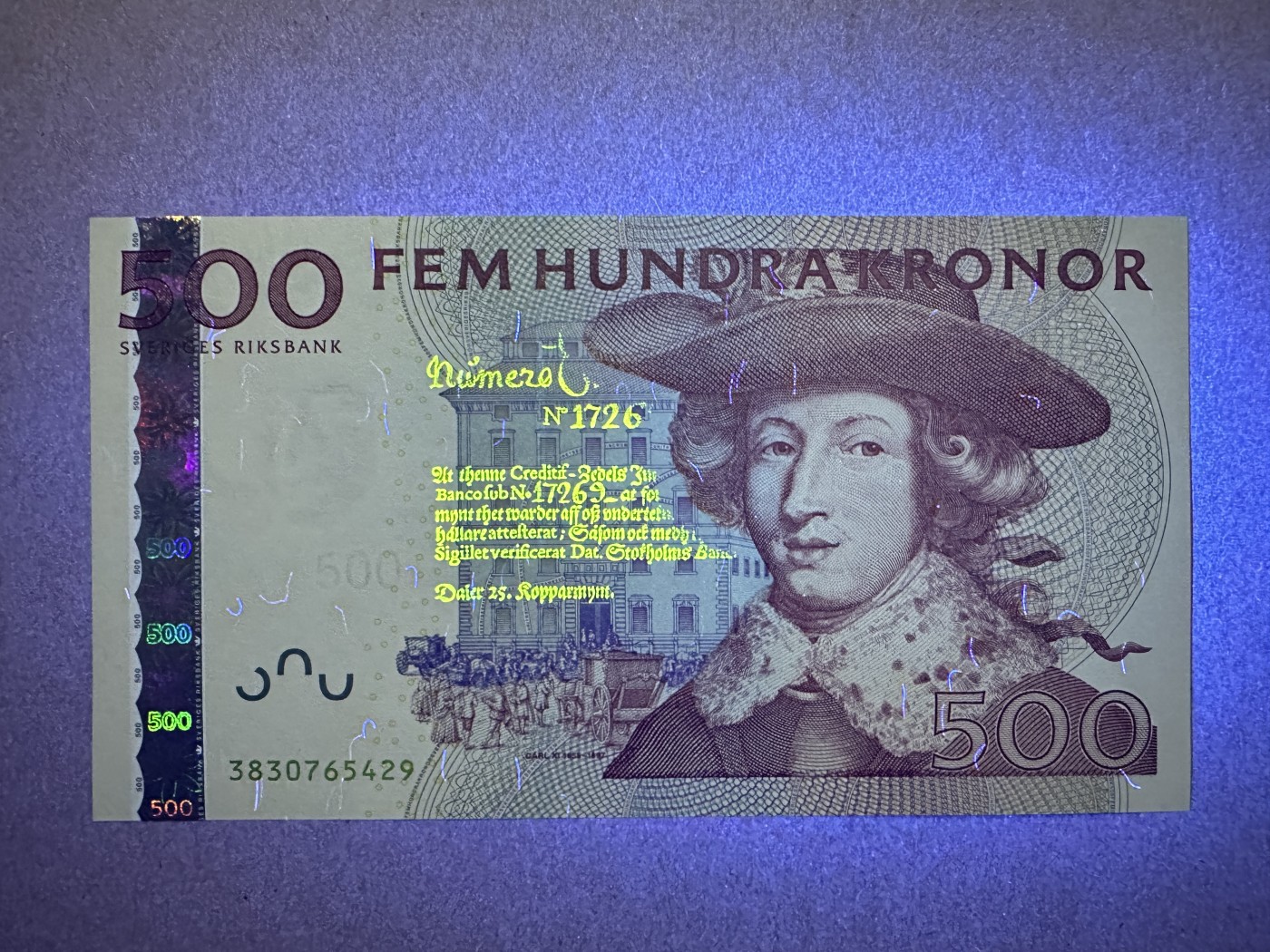 《张总收藏》131期-平安夜大美外币 瑞典500克朗 UNC 红卡尔