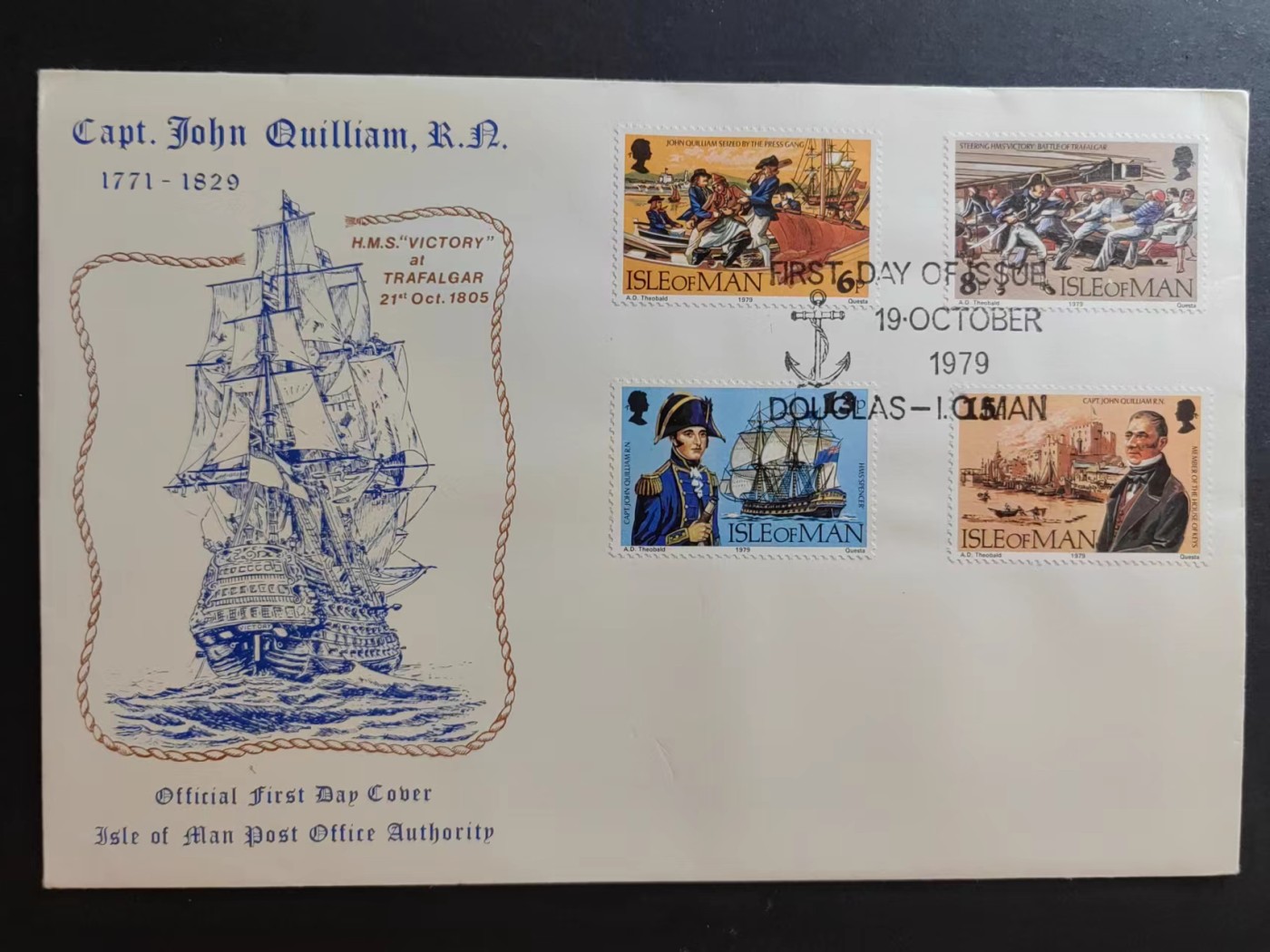 精选多國郵票品🔥⚡️🌞（拍卖场）专场 第③⑨场 马恩岛1979年 皇家海军英雄上议院议员约翰奎廉舰长 4全