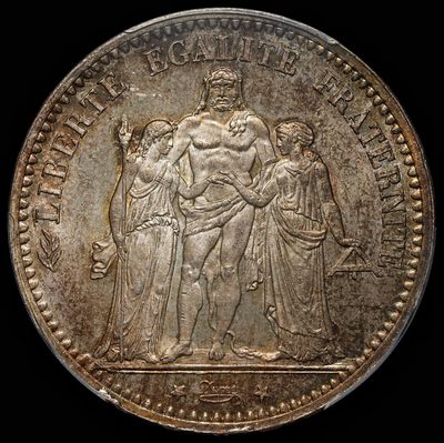 修遠堂世界钱币第十二期 - 五彩 PCGS MS65 1873年法国大力神5法郎大银币