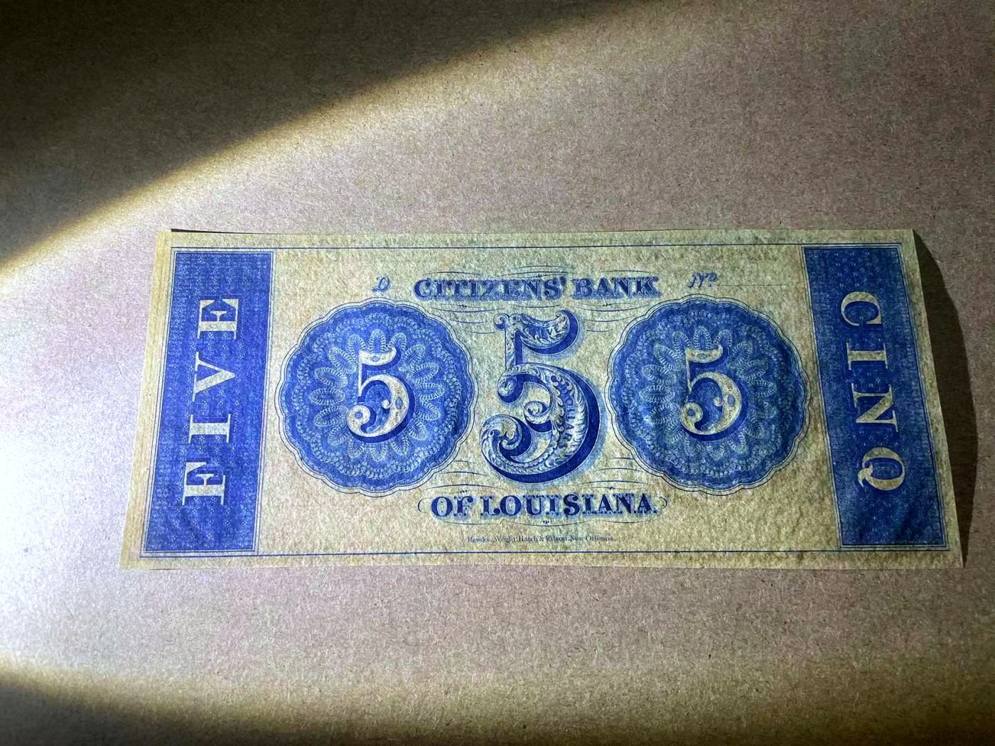 【Blue Auction】✨世界纸币精拍第409期【精】 【少见背面蓝色套印】美国 新奥尔良 18XX年5美金 双面设计大票幅精美 女神 UNC