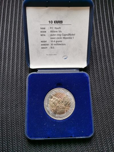 道一币馆币章第二十六场  - 原盒证 荷兰1997那就诗剧的奠基人彼得·科内利松逝世450周年10欧元双色镶嵌币