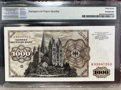 【Blue Auction】✨世界纸币精拍第409期【精】    【亚军分】德国 1977年1000马克 经典舍那 雕刻精美 PMG67EPQ 高分