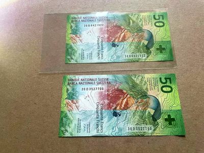 【Blue Auction】✨世界纸币精拍第409期【精】 【一组2张】瑞士 手版 50法郎 全新UNC