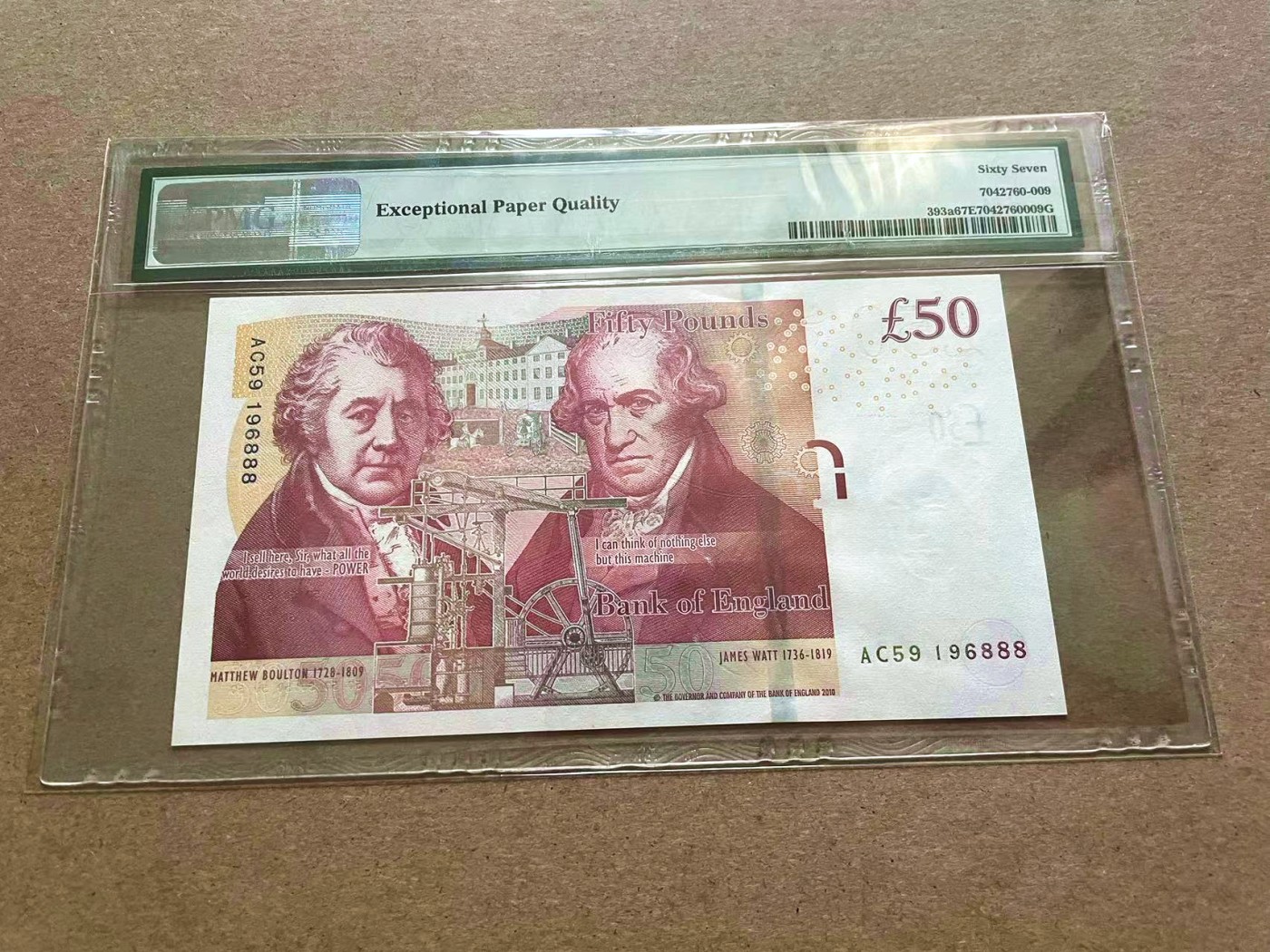 【Blue Auction】✨世界纸币精拍第409期【精】 【888豹子号 倒置号】英国 2011年50镑 PMG67EPQ 高分