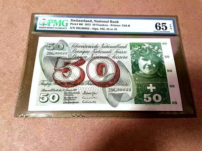 【Blue Auction】✨世界纸币精拍第409期【精】 【无47】瑞士 1972年50法郎 PMG65EPQ 