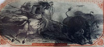 【Blue Auction】✨世界纸币精拍第409期【精】   美国 早期 密歇根州 1859-60年代2美金 印第安人狩猎野牛 雕刻非常漂亮 PMG58EPQ 原票 