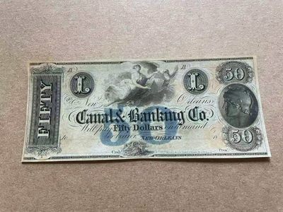 【Blue Auction】✨世界纸币精拍第409期【精】 【蓝色套印 少见品种】美国 新奥尔良 18XX年50美金 双面设计大票幅精美 数字中都是小天使 女神与鹰  UNC