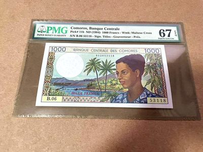 【Blue Auction】✨世界纸币精拍第409期【精】 【无47】科摩罗 1984年1000法郎 PMG67EPQ 