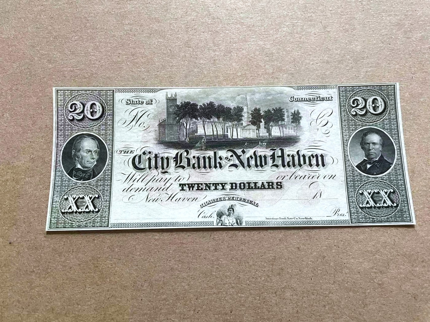 【Blue Auction】✨世界纸币精拍第409期【精】 美国 康涅狄格州 18XX年20美金 大场景 设计精美 全新UNC