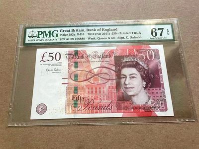 【Blue Auction】✨世界纸币精拍第409期【精】 【888豹子号 倒置号】英国 2011年50镑 PMG67EPQ 高分