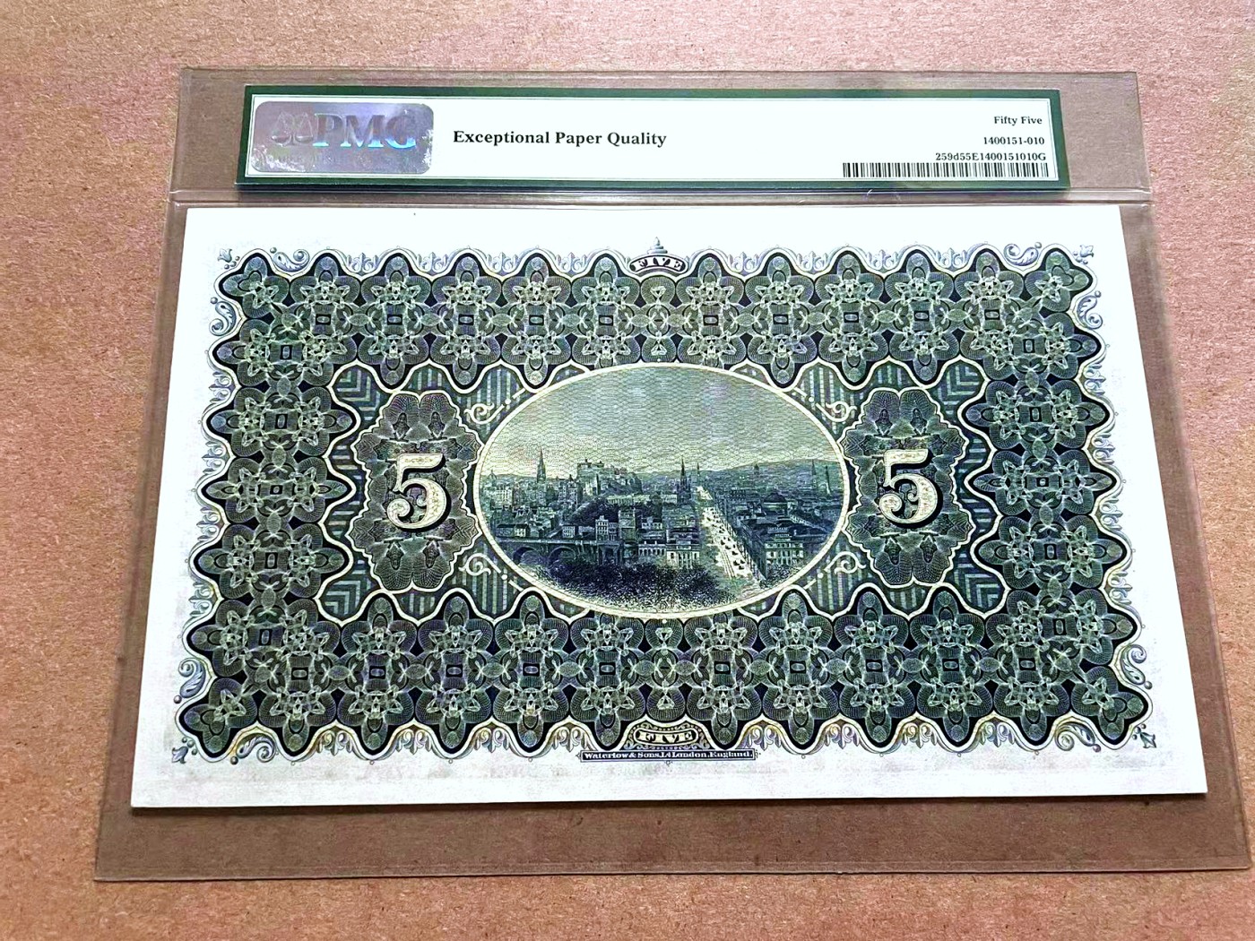 【Blue Auction】✨世界纸币精拍第409期【精】  【状态佳原票无47】苏格兰 1943年1月最早日期 5镑 W&S出品 超级大票幅 各种场景及人像雕刻精美 PMG55EPQ 精美 