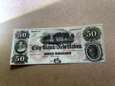 【Blue Auction】✨世界纸币精拍第409期【精】 美国 康涅狄格州 18XX年50美金 大场景 设计精美 全新UNC