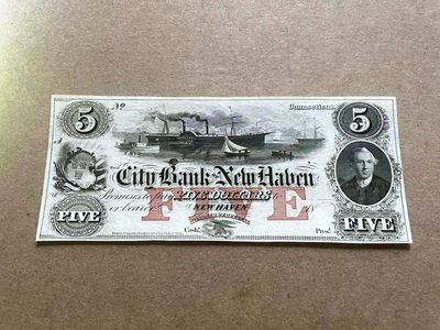 【Blue Auction】✨世界纸币精拍第409期【精】 美国 康涅狄格州 18XX年5美金 大场景 设计精美 全新UNC
