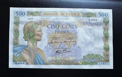 【Blue Auction】✨世界纸币精拍第409期【精】 法国 1942年500法郎 UNC 