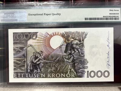 【Blue Auction】✨世界纸币精拍第409期【精】 【初版】瑞典 1989-92年1000克朗 大胡子 PMG67EPQ 高分