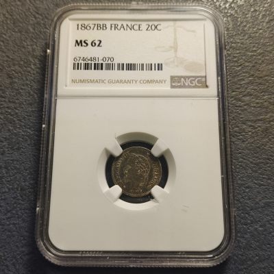 0起1加-纯粹捡漏拍-273套币银币场-迎新年联欢场 - 法国1867年拿破仑三世20分银币BB版-NGC MS62