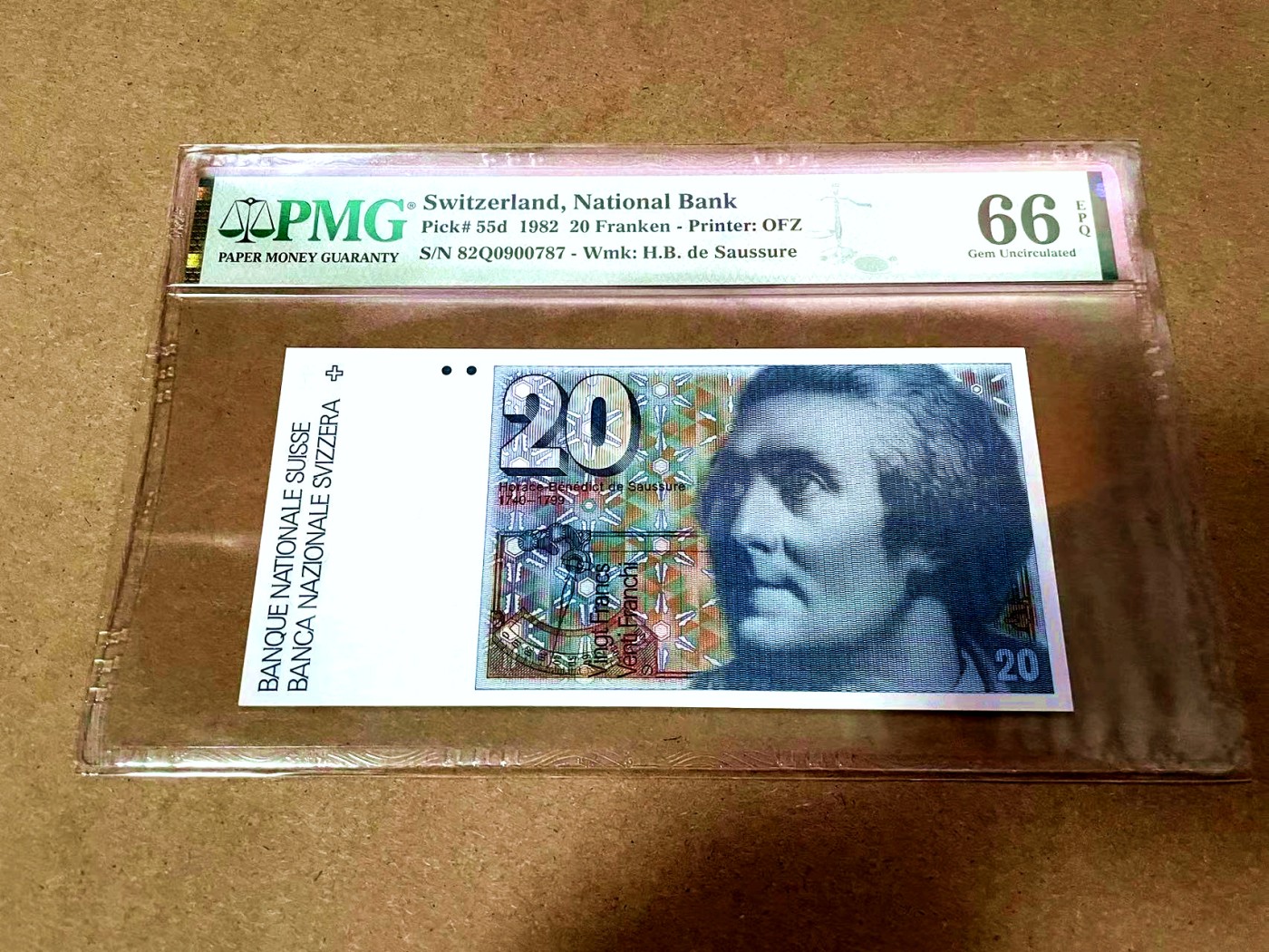 【Blue Auction】✨世界纸币精拍第409期【精】 瑞士 1982年20法郎 PMG66EPQ 