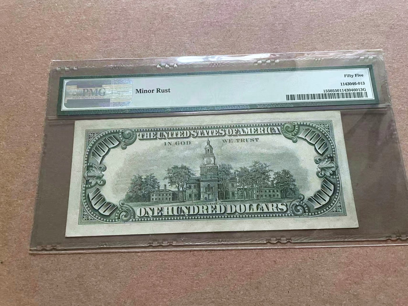 【Blue Auction】✨世界纸币精拍第409期【精】 【AA冠】美国 1966年100美金 PMG55 老壳子 