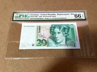 【Blue Auction】✨世界纸币精拍第409期【精】 【补号】德国 1993年20马克 PMG 66EPQ 