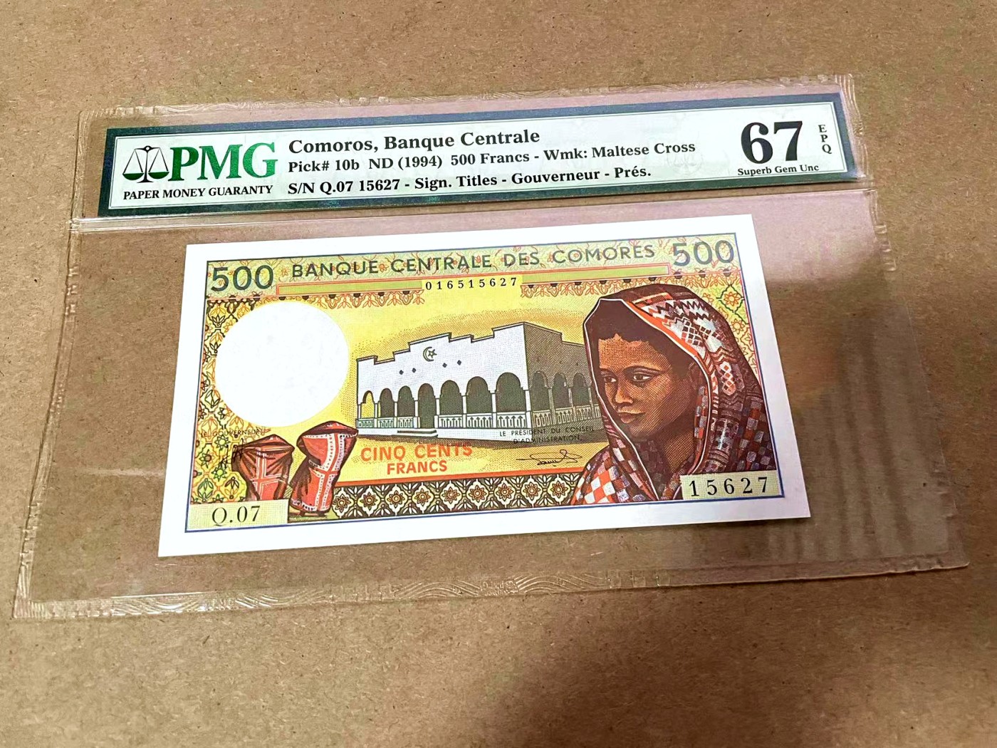 【Blue Auction】✨世界纸币精拍第409期【精】 科摩罗 1994年500法郎 PMG67EPQ 