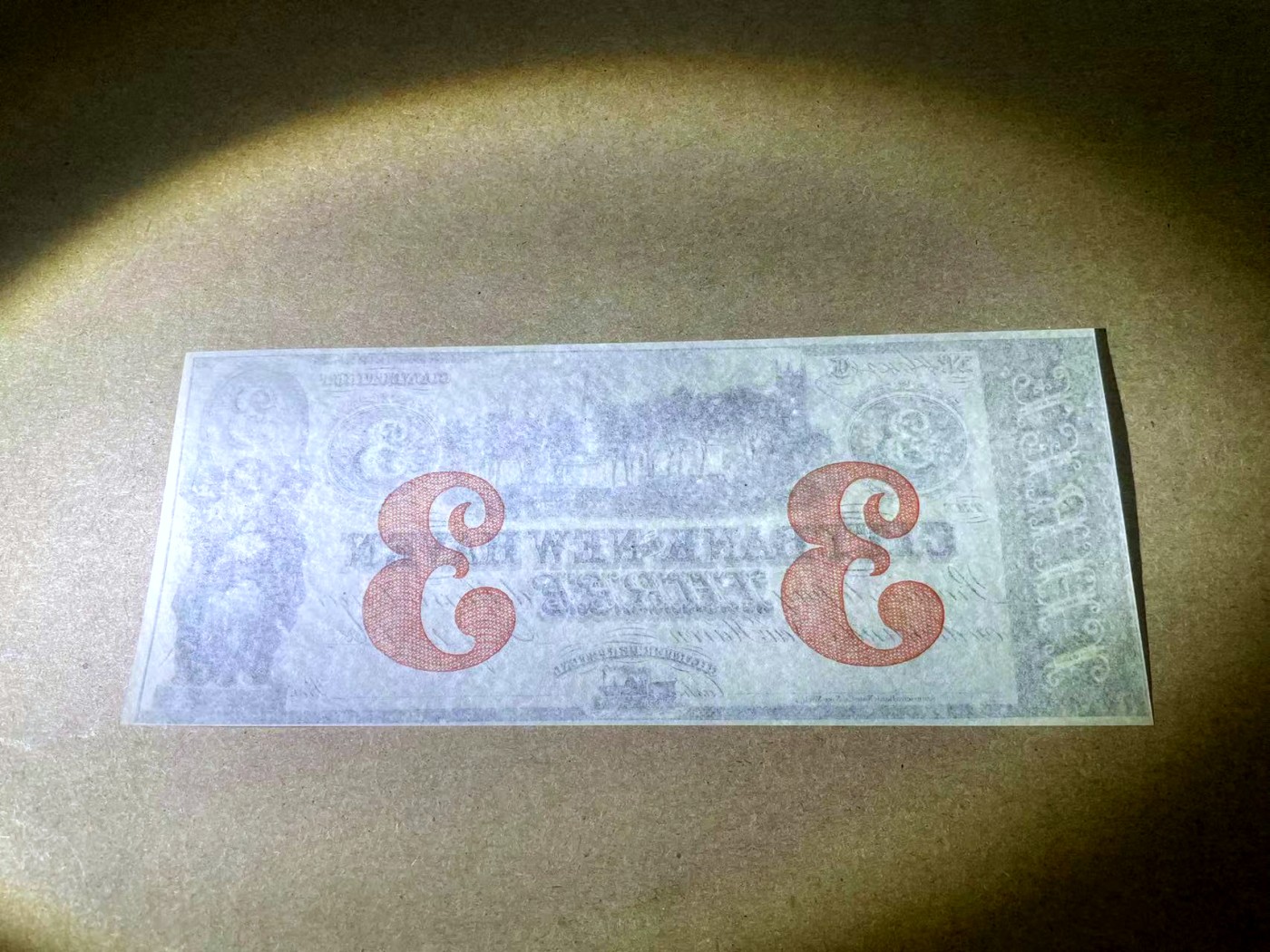 【Blue Auction】✨世界纸币精拍第409期【精】 美国 康涅狄格州 1865年3美金 带号码 大场景设计精美 全新UNC