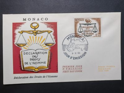 精选多國郵票品🔥⚡️🌞（拍卖场）专场 第④0️⃣场 - 摩纳哥1964年 人权宣言首日封（全新未拆）