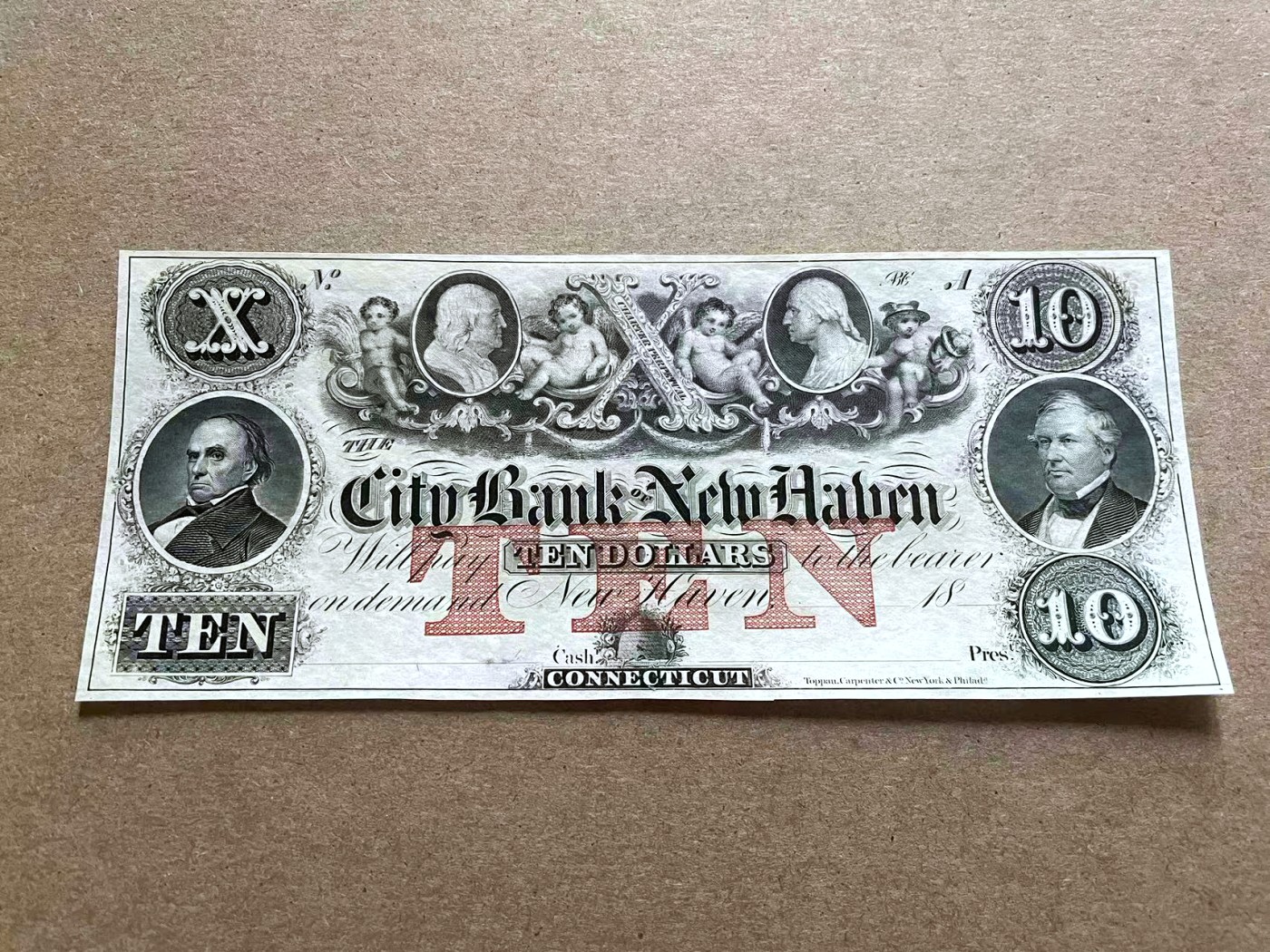 【Blue Auction】✨世界纸币精拍第409期【精】 美国 康涅狄格州 18XX年10美金 众多小天使 设计精美 全新UNC