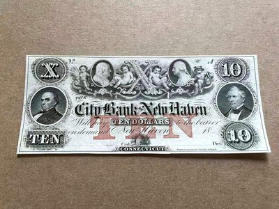【Blue Auction】✨世界纸币精拍第409期【精】 美国 康涅狄格州 18XX年10美金 众多小天使 设计精美 全新UNC
