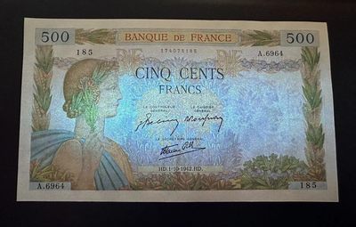 【Blue Auction】✨世界纸币精拍第409期【精】 法国 1942年500法郎 UNC 