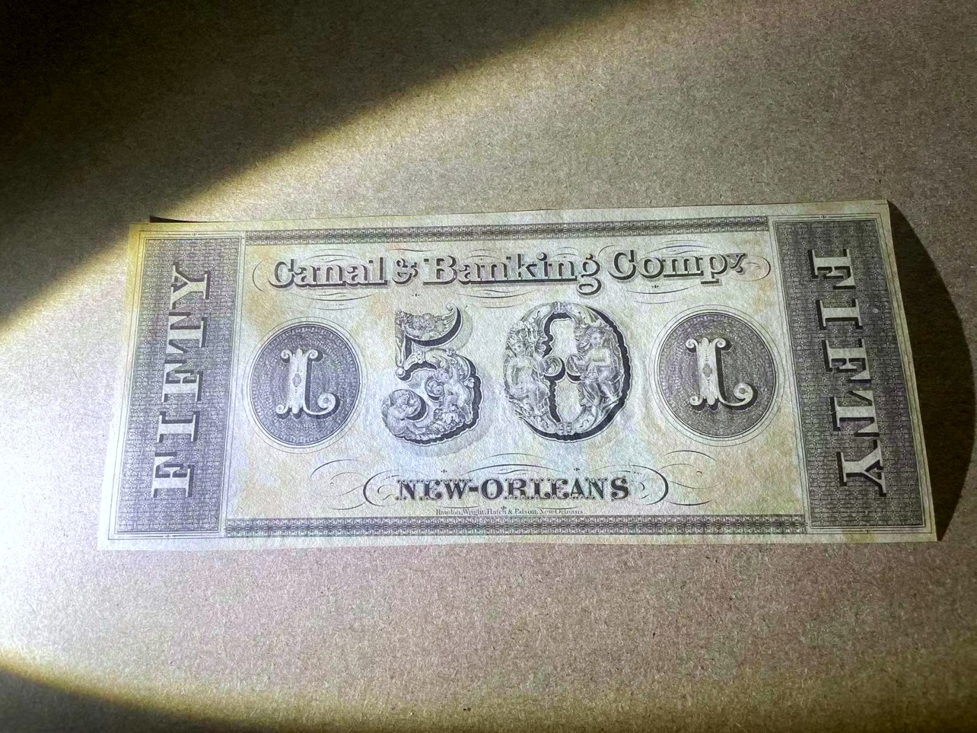 【Blue Auction】✨世界纸币精拍第409期【精】 【蓝色套印 少见品种】美国 新奥尔良 18XX年50美金 双面设计大票幅精美 数字中都是小天使 女神与鹰  UNC