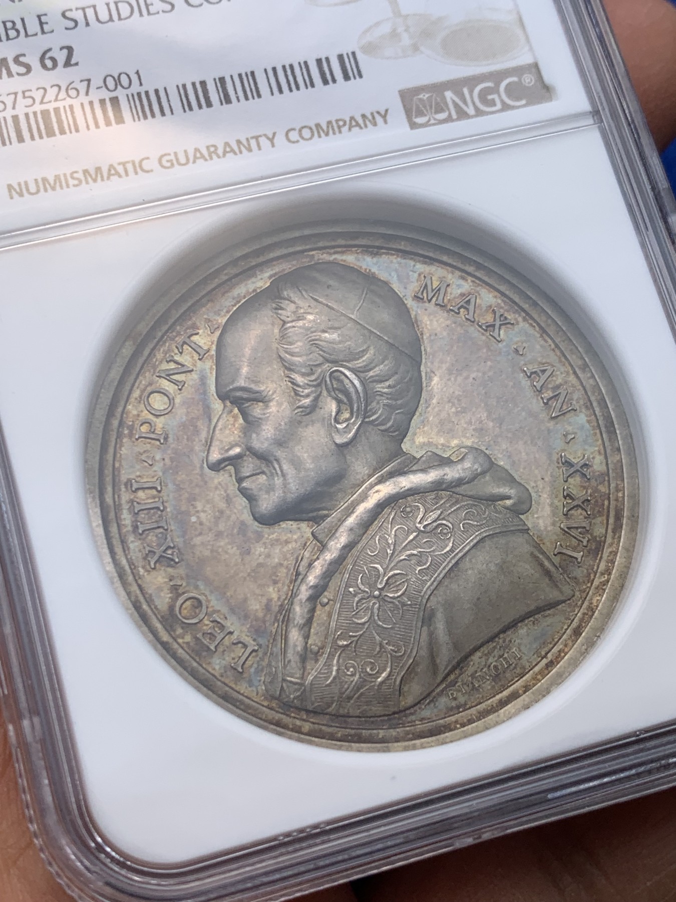 《竞宝斋》圣诞专辑  第一场  第227场 定制纪念章相赠 (全场顺丰包邮) NGC MS62 梵蒂冈 1903年 圣经研究委员会 银章 细节丰富 加厚盒装