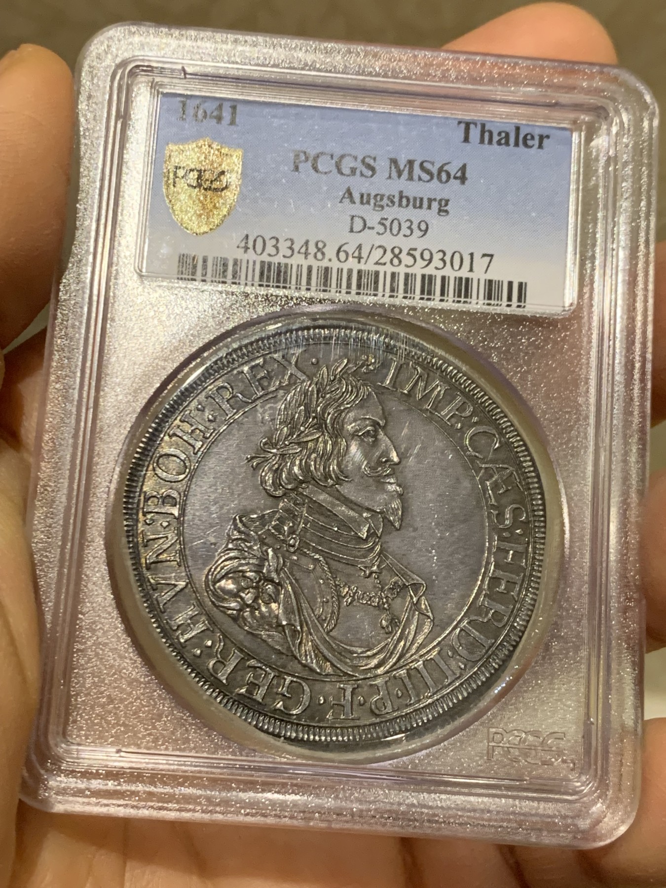 《竞宝斋》圣诞专辑  第二场  第228场 定制纪念章相赠 (全场顺丰包邮) 推荐！PCGS MS64 神圣罗马帝国 1641 奥格斯堡大泰勒，双面包浆均匀 近乎完美的状态 将近400年的岁月 类似的包浆币21年拍了5760美元