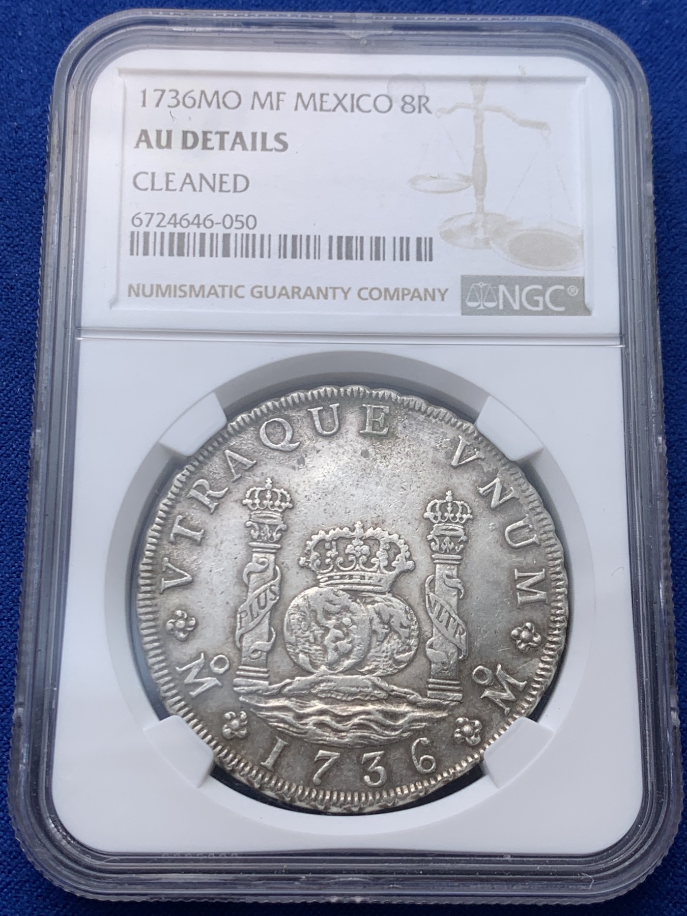 《竞宝斋》圣诞专辑  第二场  第228场 定制纪念章相赠 (全场顺丰包邮) NGC AUD 墨西哥 1736MO MF 地球双柱8R大银币 早期费五版本 难得状态