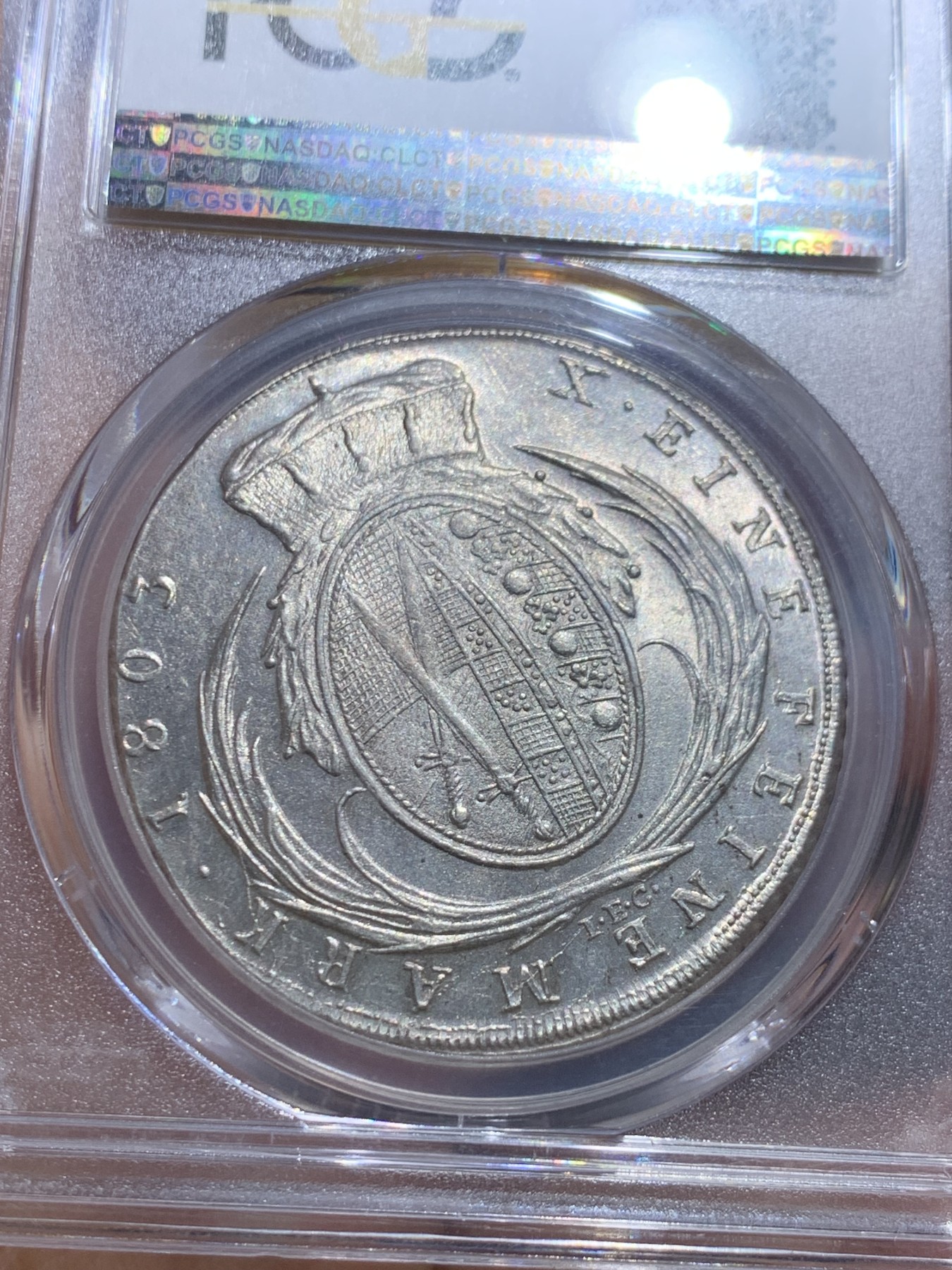 《竞宝斋》圣诞专辑  第一场  第227场 定制纪念章相赠 (全场顺丰包邮) PCGS-MS62 德国1803年萨克森 泰勒大银币 PC冠军分 币面压力十足，转光感强烈，无弱打无减重痕，十分难得