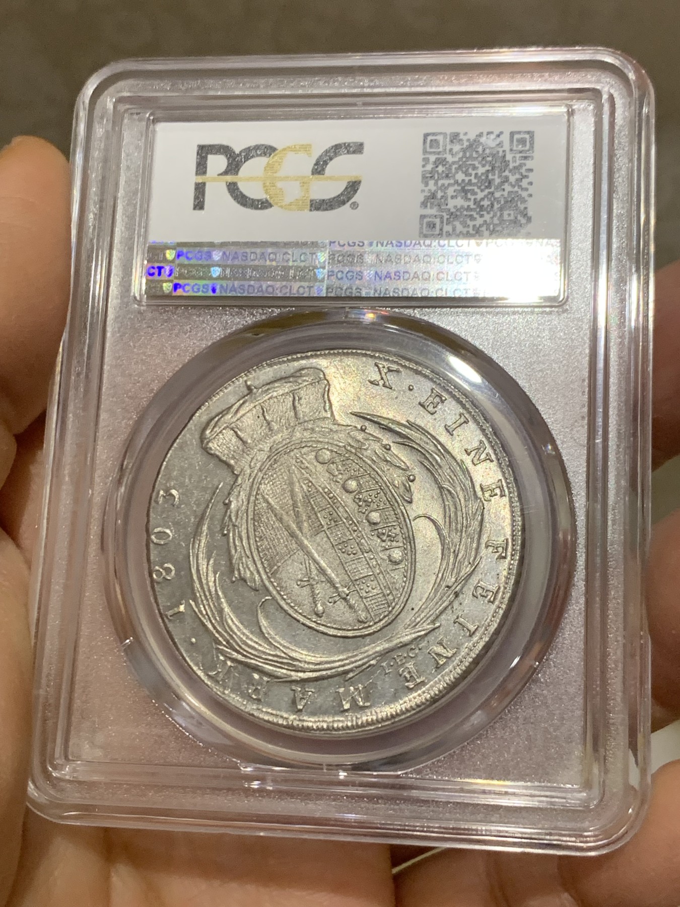 《竞宝斋》圣诞专辑  第一场  第227场 定制纪念章相赠 (全场顺丰包邮) PCGS-MS62 德国1803年萨克森 泰勒大银币 PC冠军分 币面压力十足，转光感强烈，无弱打无减重痕，十分难得