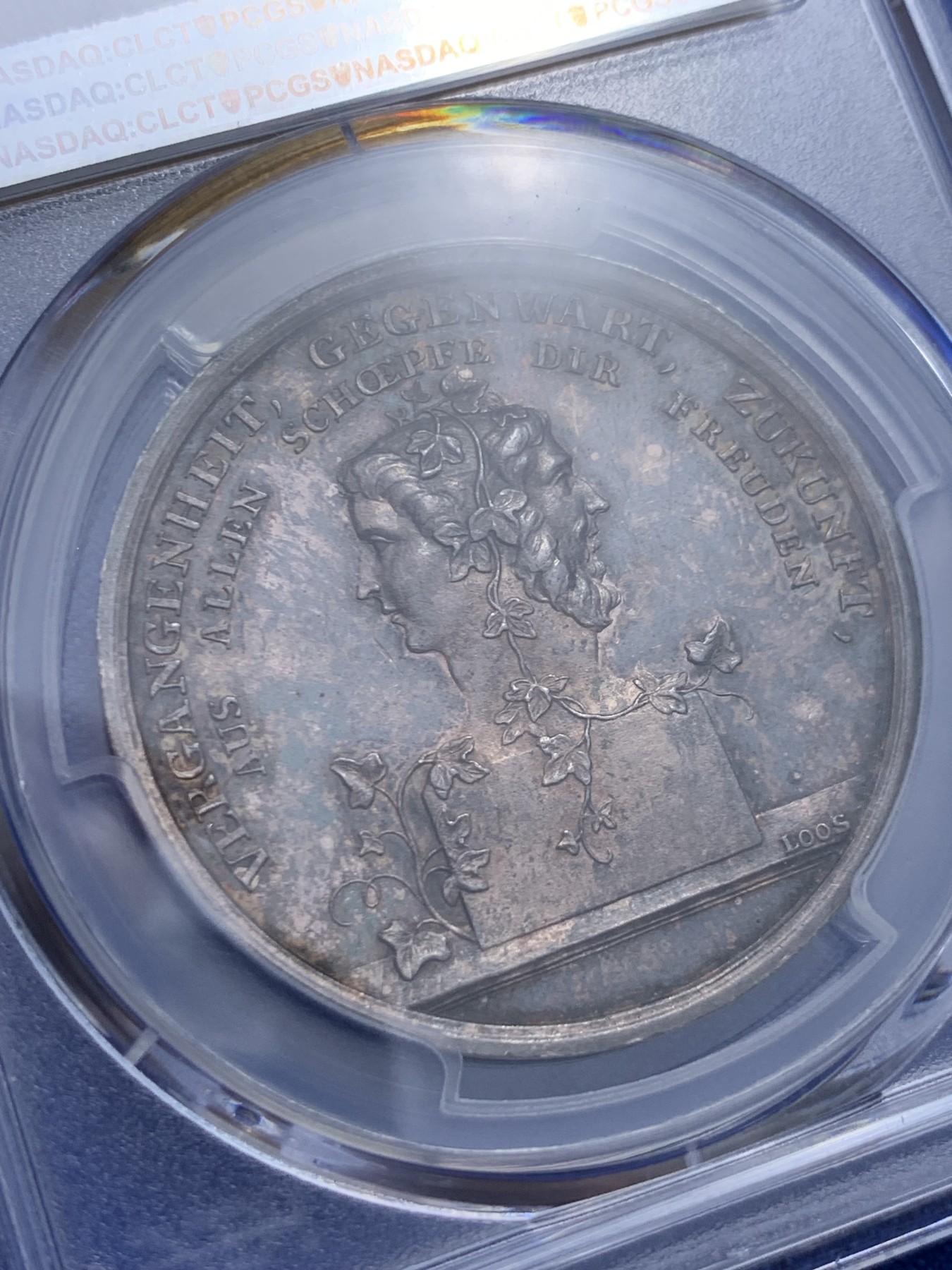 《竞宝斋》圣诞专辑  第一场  第227场 定制纪念章相赠 (全场顺丰包邮) PCGS-SP63 德国普鲁士 19世纪 跨世纪-双面神 银章 唯一冠军分 广告币 双面彩浆 精美设计 HA23年10月N62成交价840美金