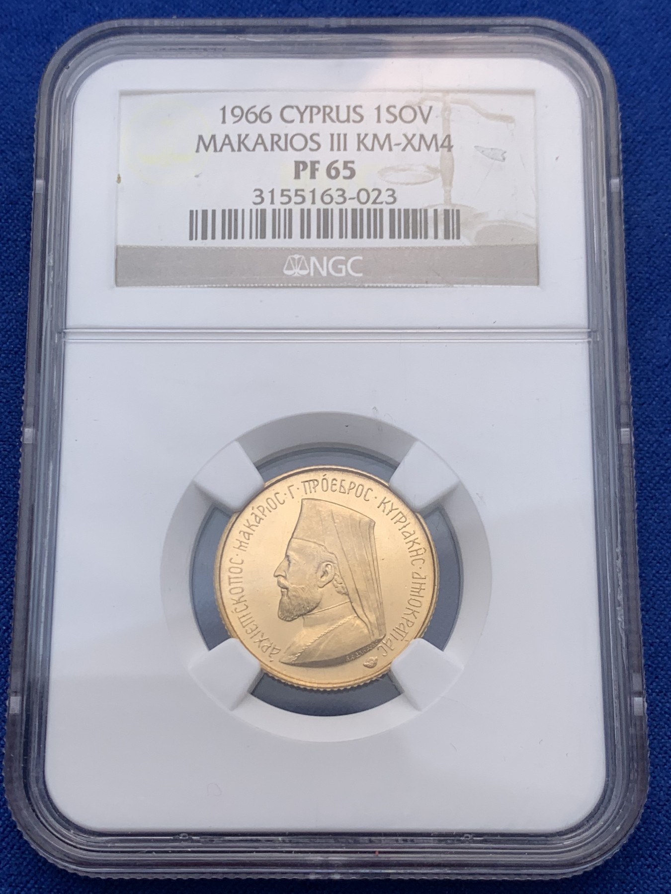 《竞宝斋》圣诞专辑  第二场  第228场 定制纪念章相赠 (全场顺丰包邮) NGC PF65 塞浦路斯 1966年 精制索维林 金币 8g
