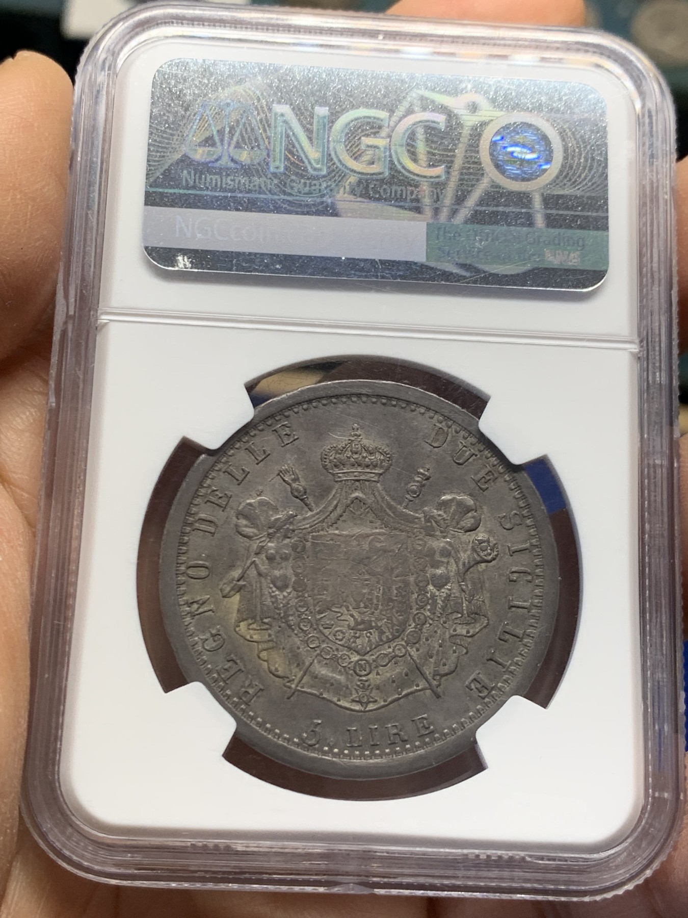 《竞宝斋》圣诞专辑  第一场  第227场 定制纪念章相赠 (全场顺丰包邮) 稀！NGC-AU58 1813那不勒斯与西西里缪拉像5里拉大银币 收藏级！AUD成交价8000多 上58分太难了