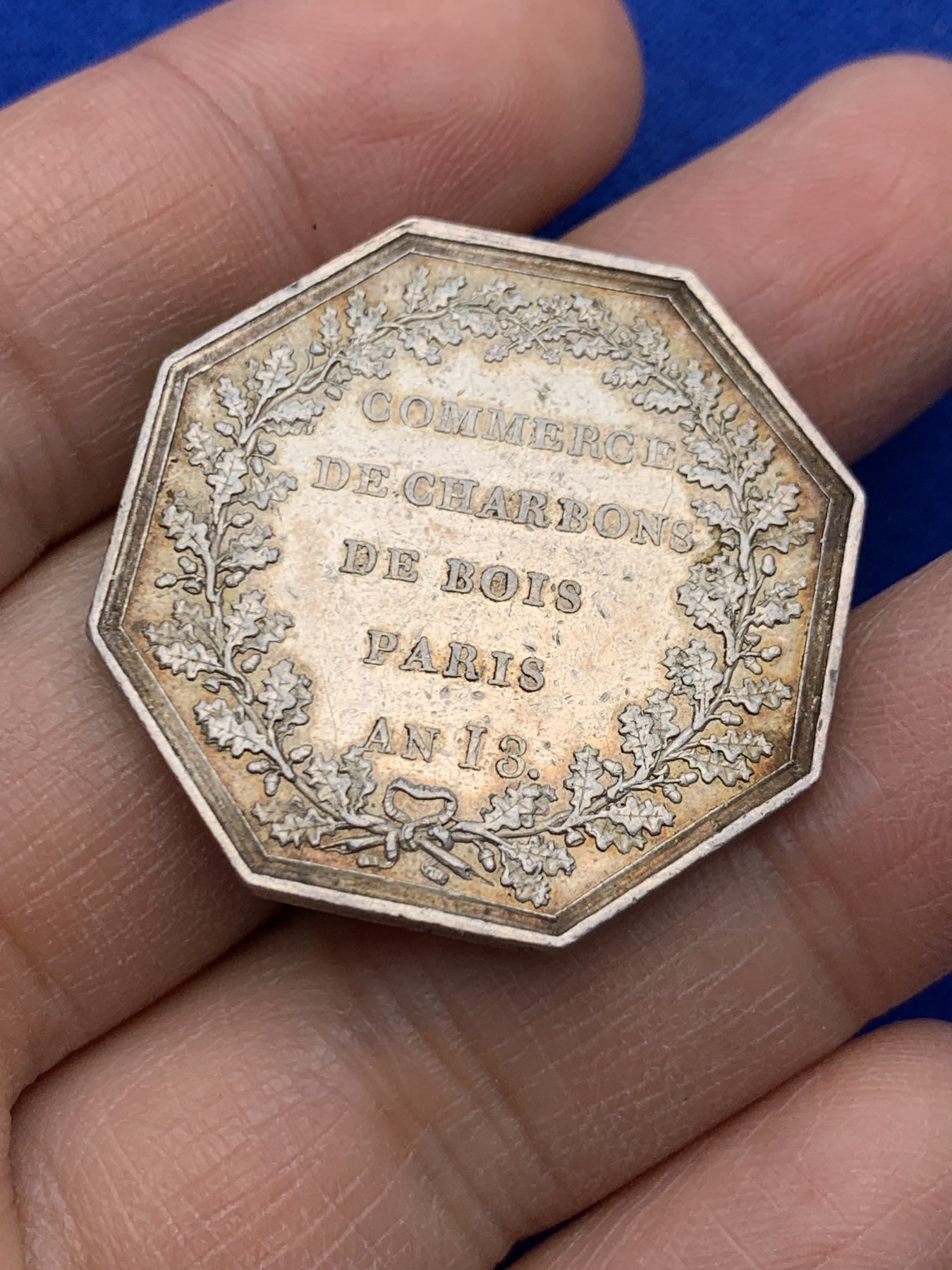 《竞宝斋》圣诞专辑  第一场  第227场 定制纪念章相赠 (全场顺丰包邮) 法国巴黎煤炭贸易八角银质jeton，名誉品，共和国13年版，16.3g，33.1mm，早期无边铭