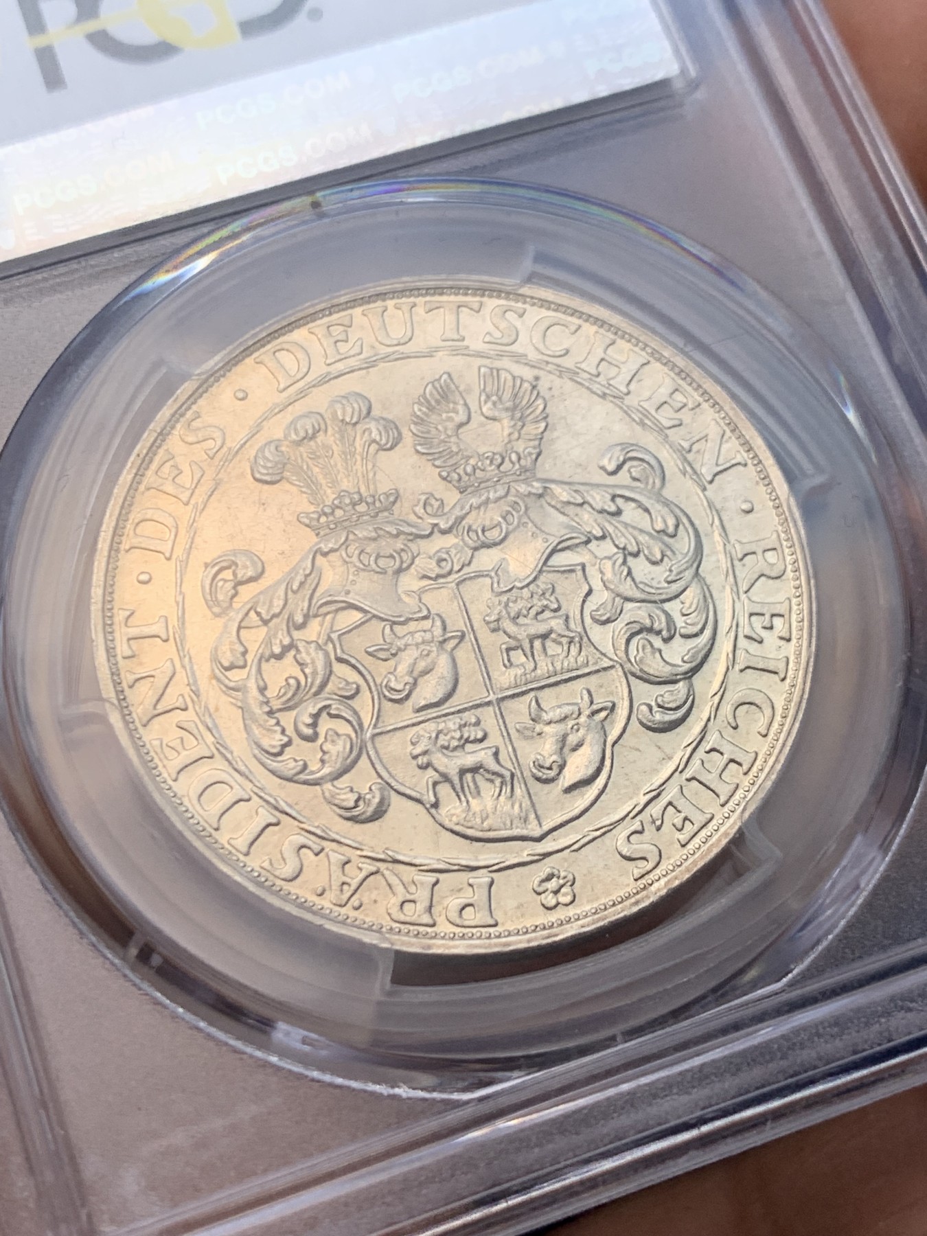 《竞宝斋》圣诞专辑  第一场  第227场 定制纪念章相赠 (全场顺丰包邮) PCGS-SP61 德国兴登堡1928年5马克币型银章 少见左脸图案 伯恩哈特作品