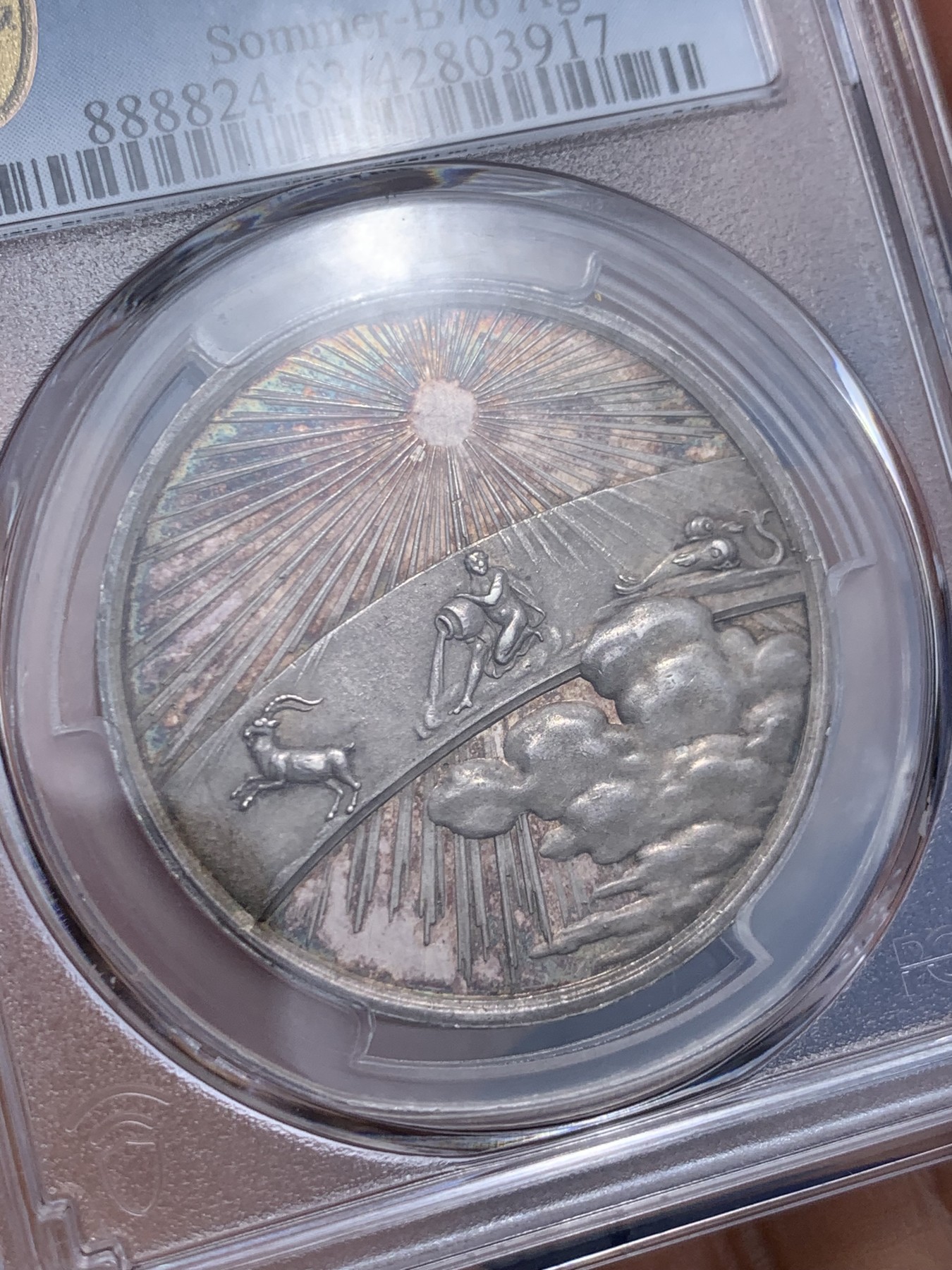 《竞宝斋》圣诞专辑  第一场  第227场 定制纪念章相赠 (全场顺丰包邮) PCGS-SP63 德国普鲁士 19世纪 跨世纪-双面神 银章 唯一冠军分 广告币 双面彩浆 精美设计 HA23年10月N62成交价840美金