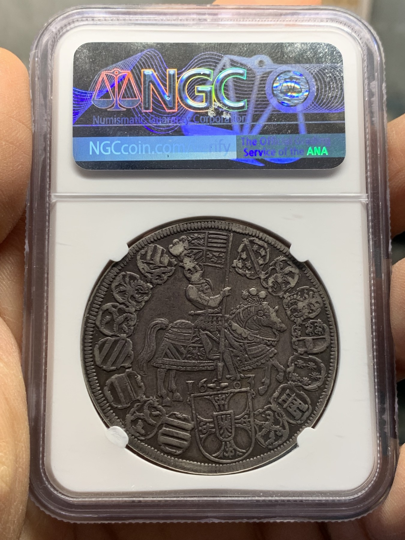 《竞宝斋》圣诞专辑  第一场  第227场 定制纪念章相赠 (全场顺丰包邮) NGC XF TOOLED 德国1603年条顿骑士团1泰勒银币 非常少见的品种