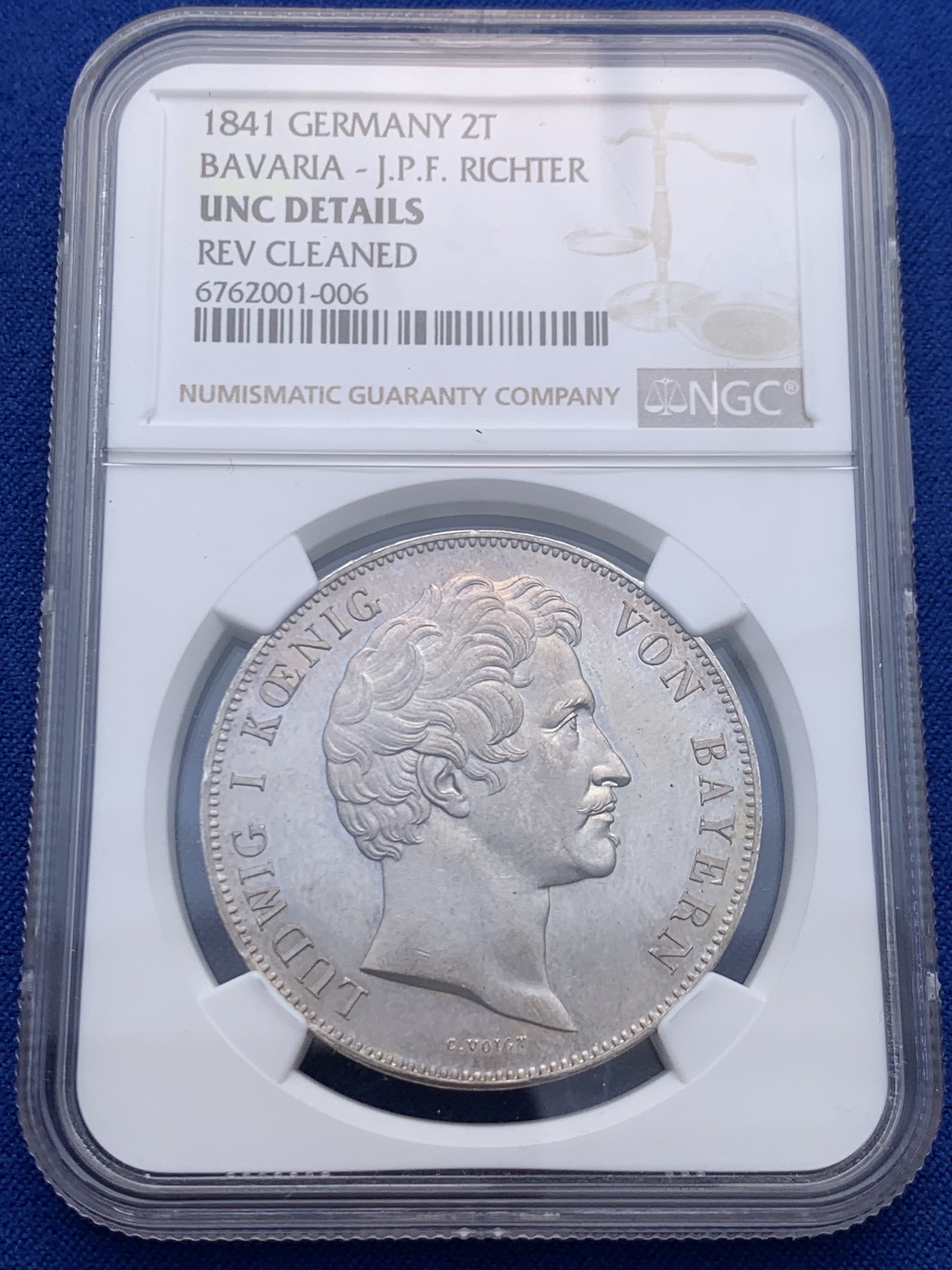 《竞宝斋》圣诞专辑  第一场  第227场 定制纪念章相赠 (全场顺丰包邮) NGC UNC 德国 1841 巴伐利亚 路德维希一世 纪念 弗里德里希·里希特 2泰勒大银币 首拍品种 性价比高