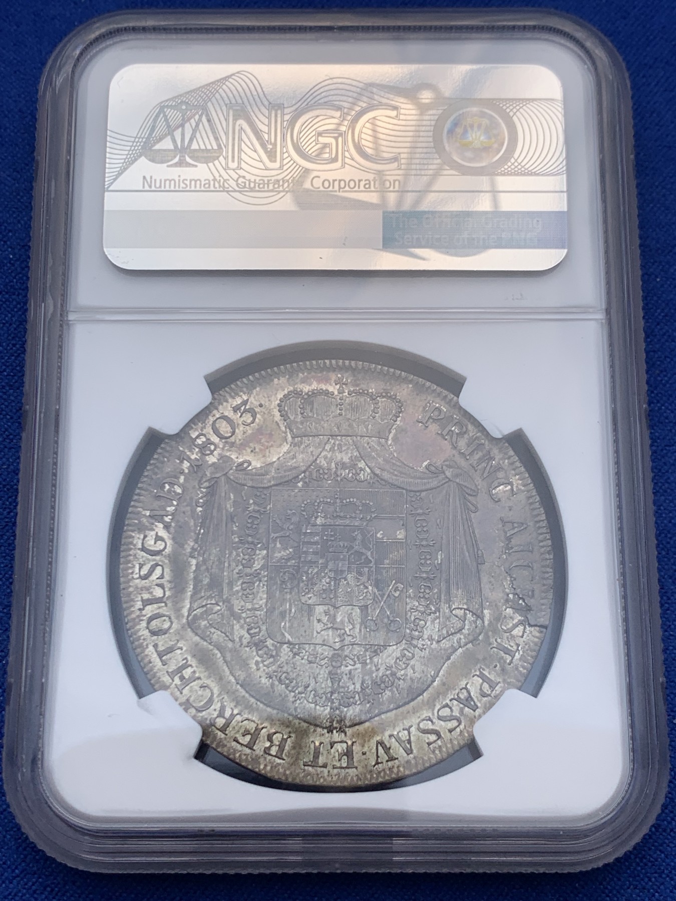 《竞宝斋》圣诞专辑  第二场  第228场 定制纪念章相赠 (全场顺丰包邮) NGC AU58 奥地利 哈布斯堡王朝 1803 斐迪南三世托斯卡纳大公 泰勒大银币  灰彩包浆 底板光亮 细节好 低评状态