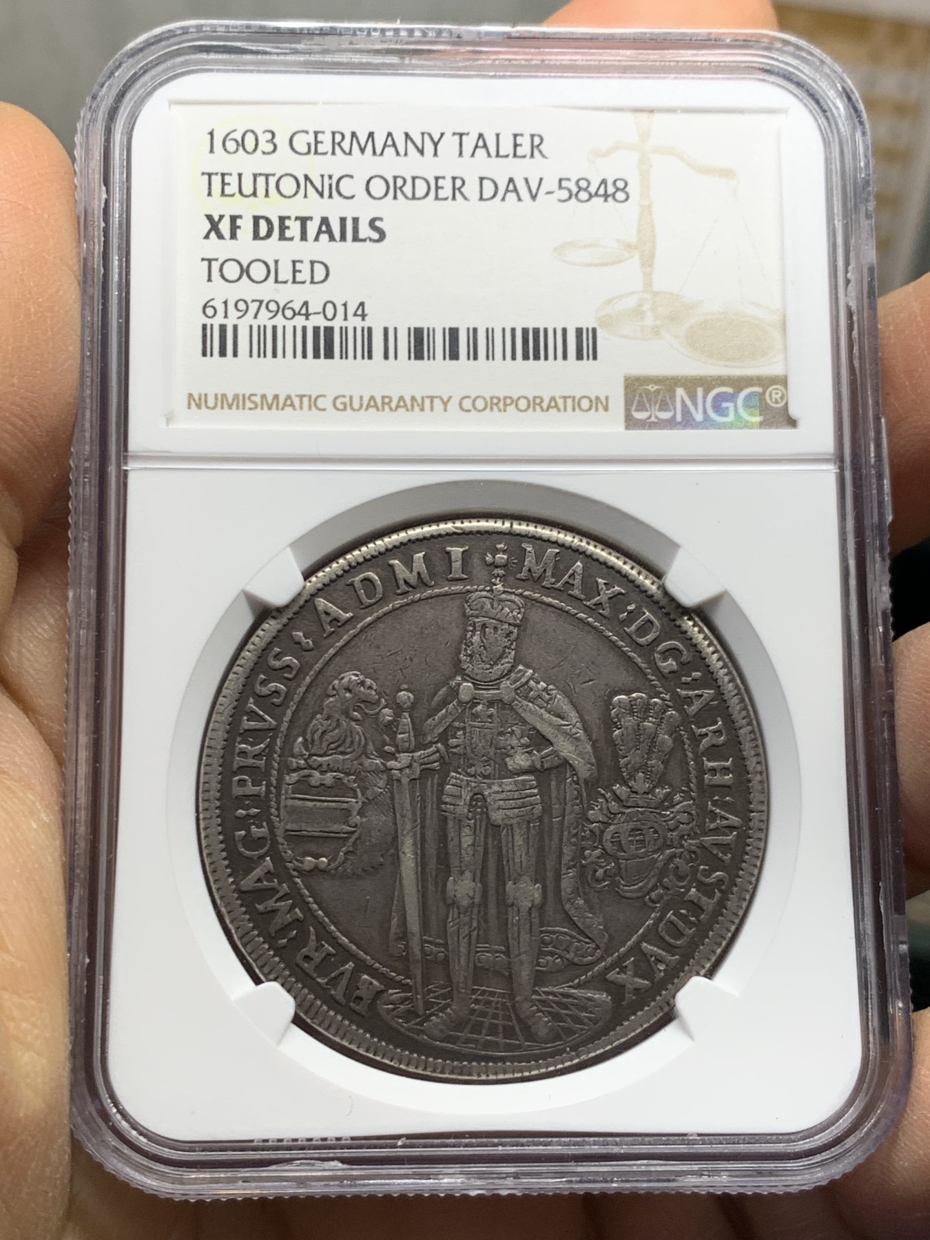 《竞宝斋》圣诞专辑  第一场  第227场 定制纪念章相赠 (全场顺丰包邮) NGC XF TOOLED 德国1603年条顿骑士团1泰勒银币 非常少见的品种