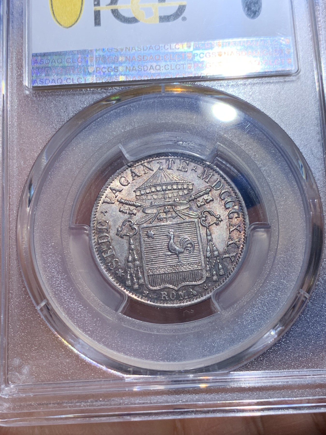 《竞宝斋》圣诞专辑  第一场  第227场 定制纪念章相赠 (全场顺丰包邮) PCGS-MS64 教皇国 1830年 缺位30贝阿科银币 名家旧藏 唯一冠军分 稀有品种 设计精美 工艺精湛